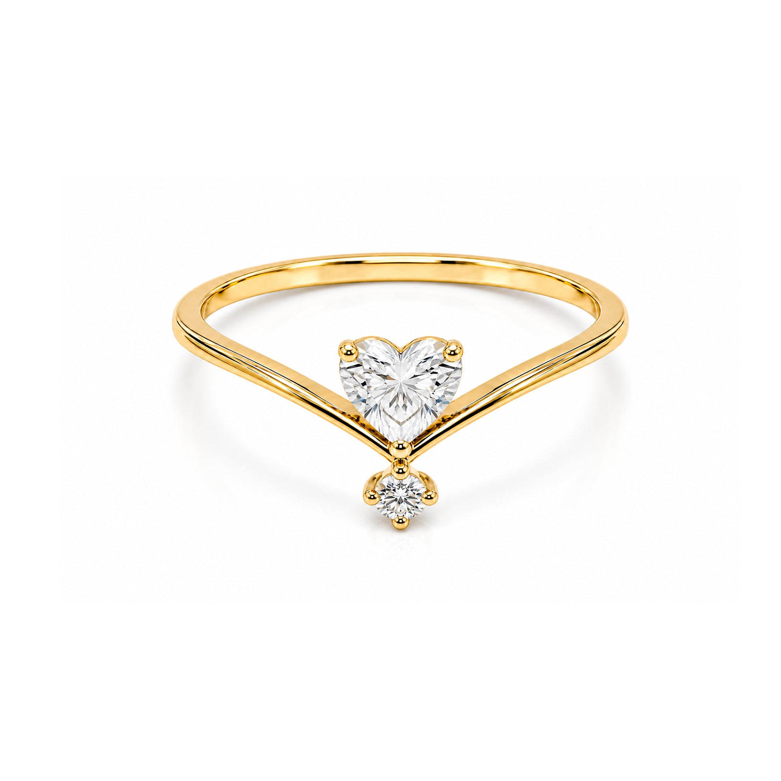 Dainty Heart Cut Crown V-Shaped Gold Ring