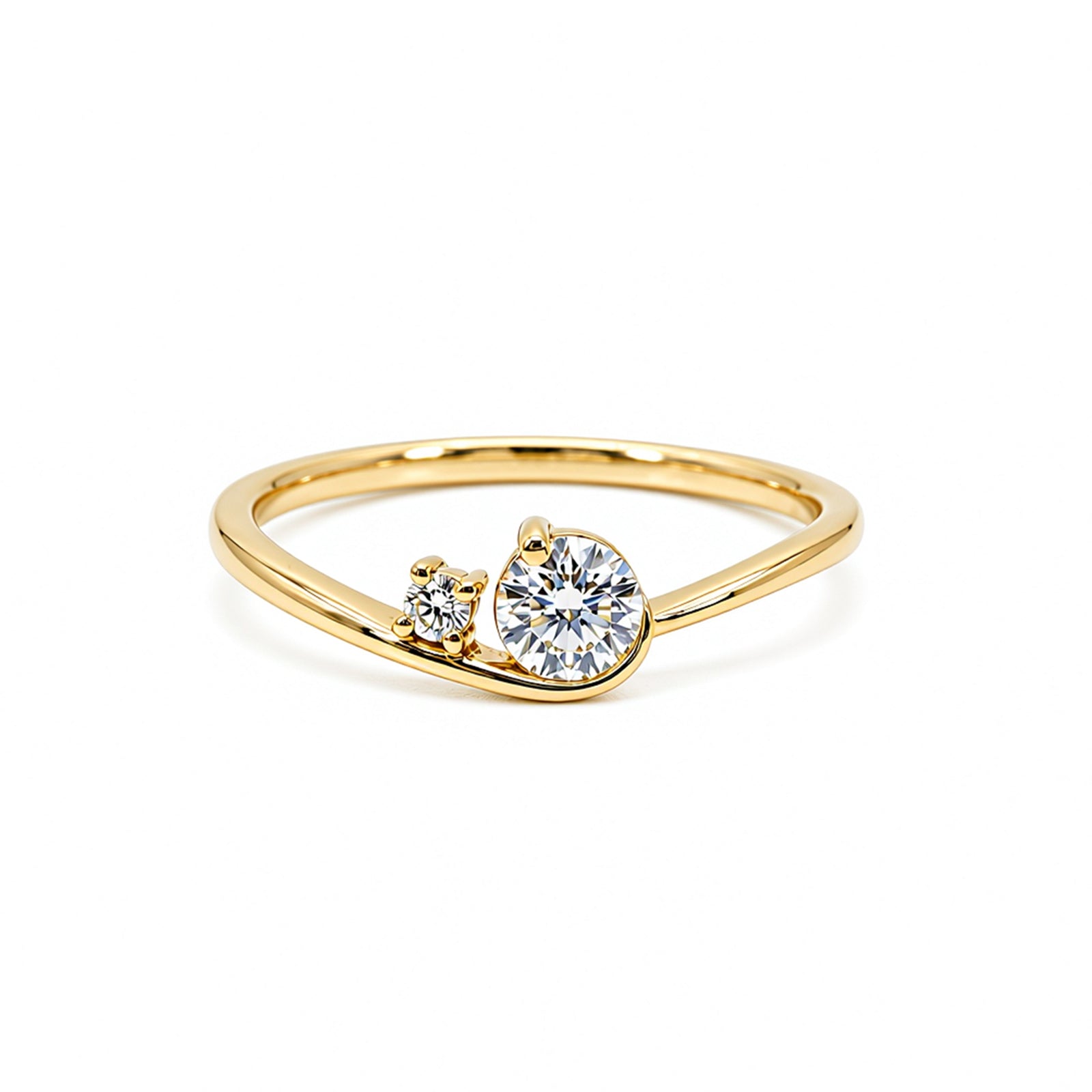 Minimalist Yellow Gold Asymmetrical Double Diamond Ring