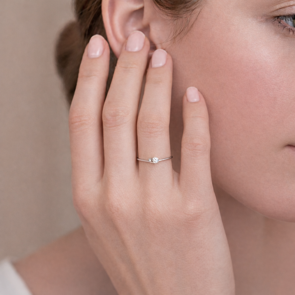 Minimalist Yellow Gold Asymmetrical Double Diamond Ring