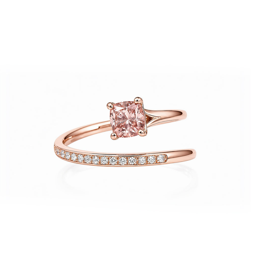 Pink Cushion-Cut stone Bypass Open Ring