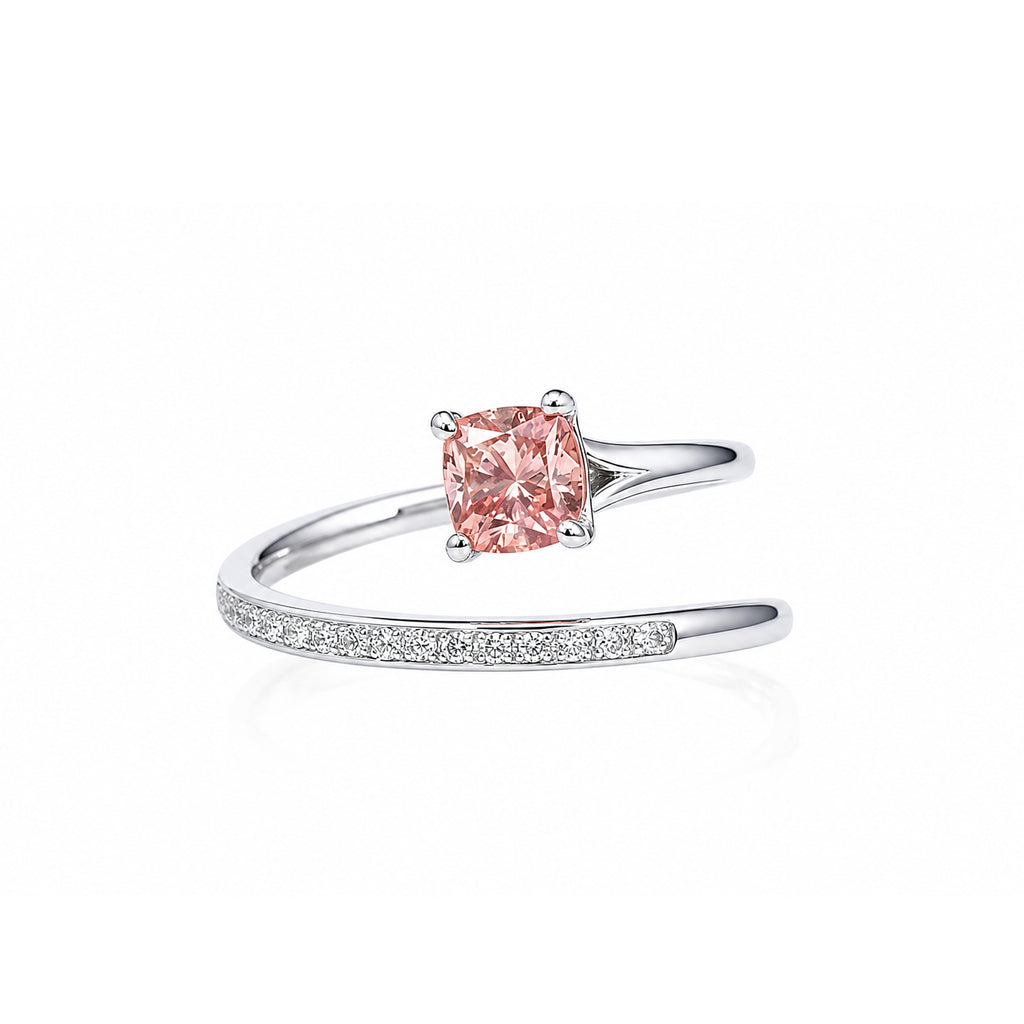 Pink Cushion-Cut stone Bypass Open Ring