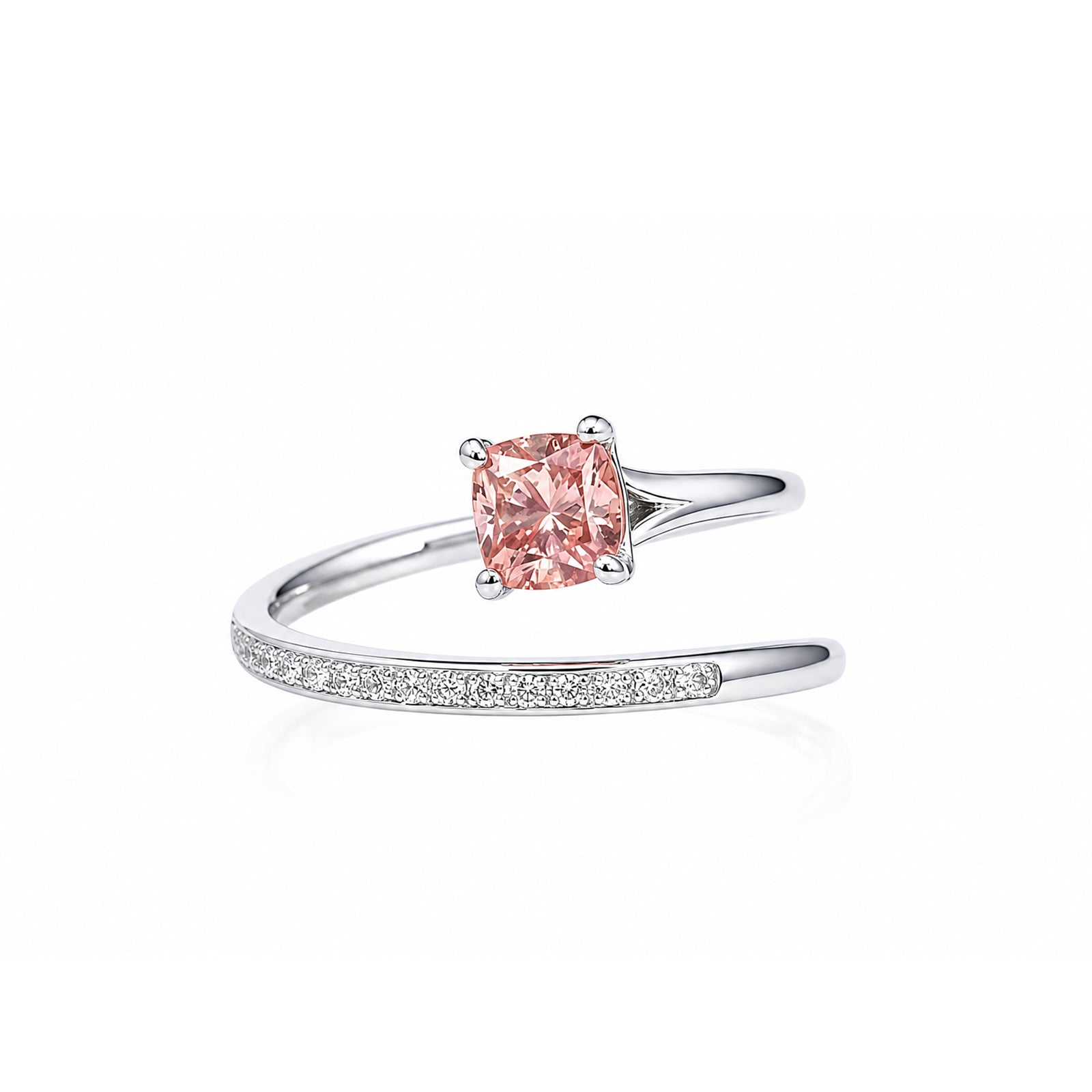 Pink Cushion-Cut stone Bypass Open Ring