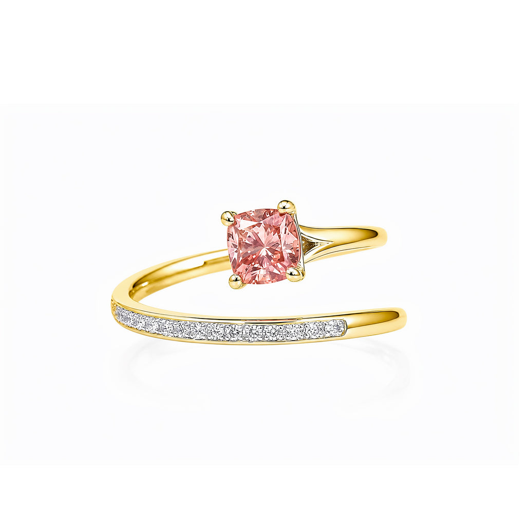 Pink Cushion-Cut stone Bypass Open Ring