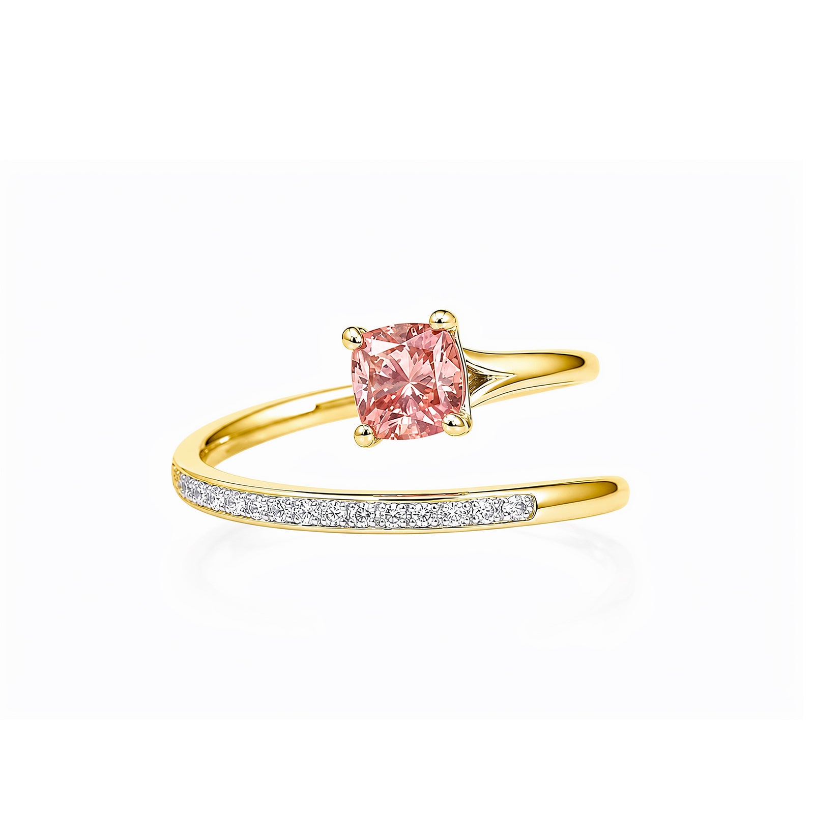 Pink Cushion-Cut stone Bypass Open Ring