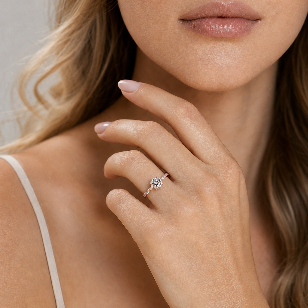 14K Round Brilliant Lab-Grown Diamond Pavé Ring