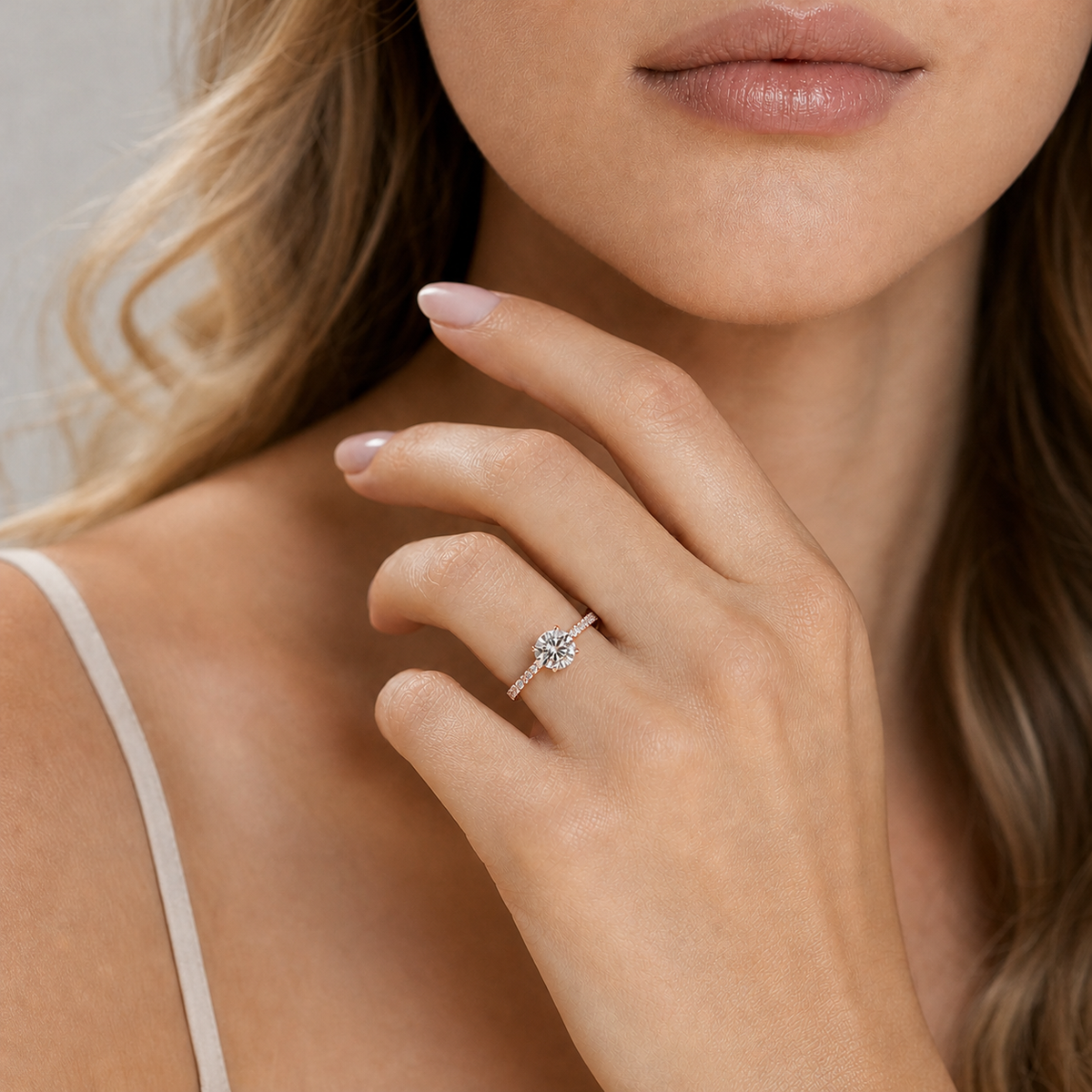 14K Round Brilliant Lab-Grown Diamond Pavé Ring