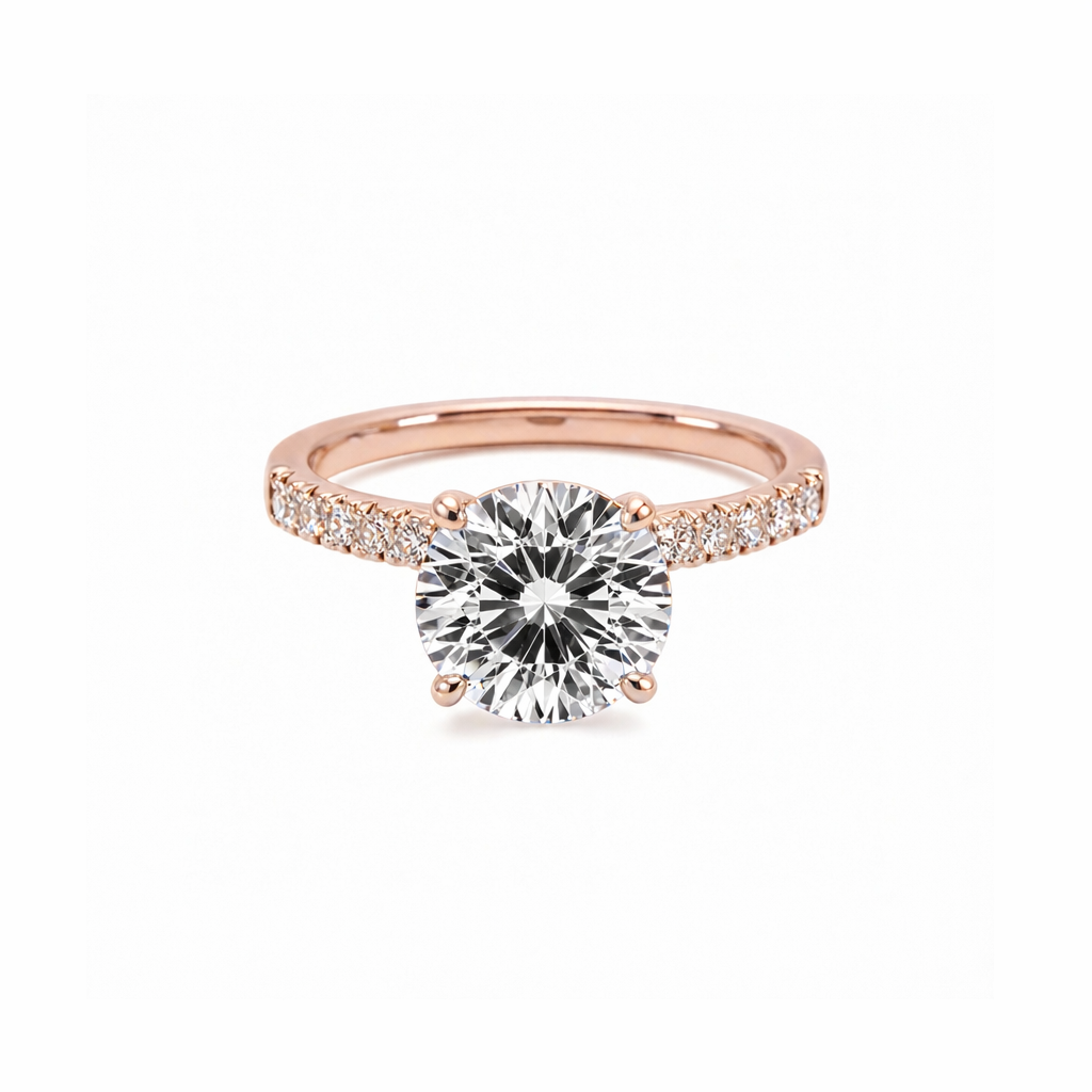 14K Round Brilliant Lab-Grown Diamond Pavé Ring