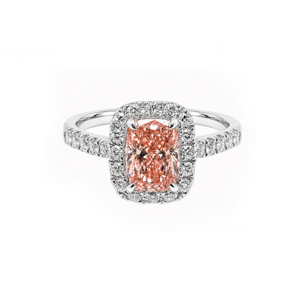 Platinum PT900 Pink Cushion Cut Lab-Grown Diamond Ring with Halo