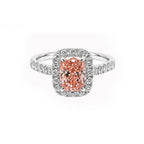 Platinum PT900 Pink Cushion Cut Lab-Grown Diamond Ring with Halo