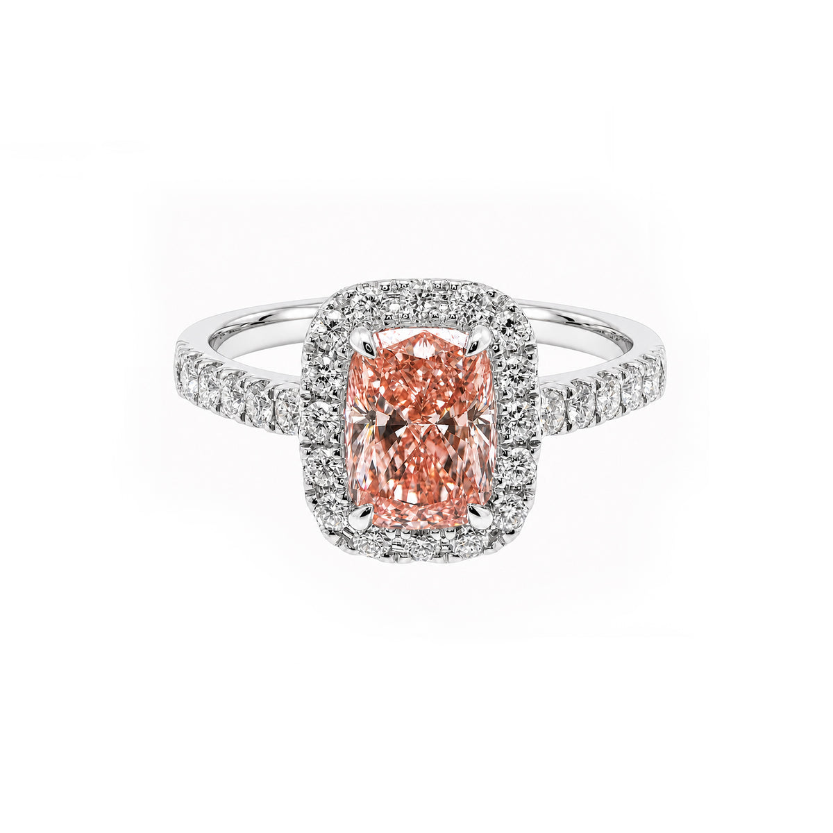Platinum PT900 Pink Cushion Cut Lab-Grown Diamond Ring with Halo