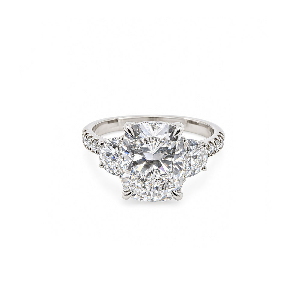 14K longated Cushion Cut Three-Stone Engagement Ring