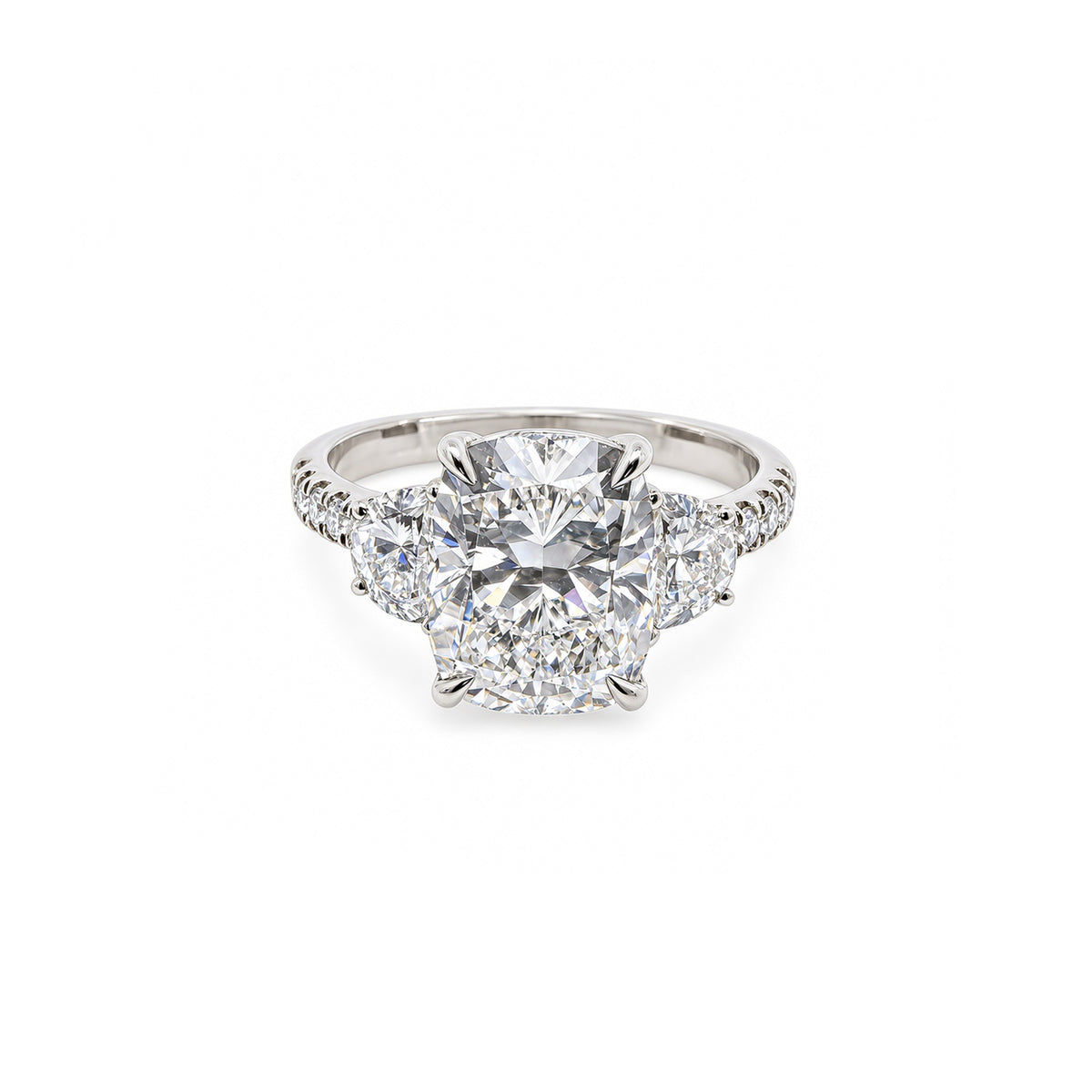 14K longated Cushion Cut Three-Stone Engagement Ring
