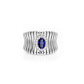 14K Gold Ribbed Statement Ring with Blue Sapphire Halo