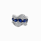 Ocean Ripple | Sapphire Blue & Pavé Statement Wave Ring