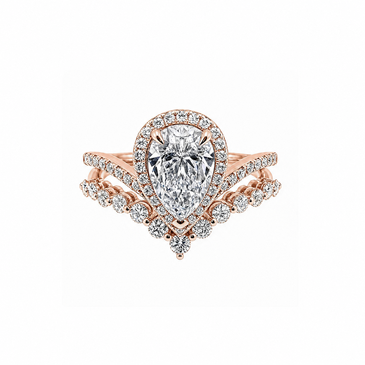 14K Gold Pear Shape Lab-Grown Diamond Ring with Curved Band