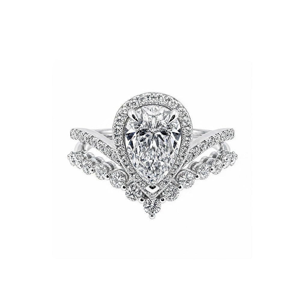 14K Gold Pear Shape Lab-Grown Diamond Ring with Curved Band