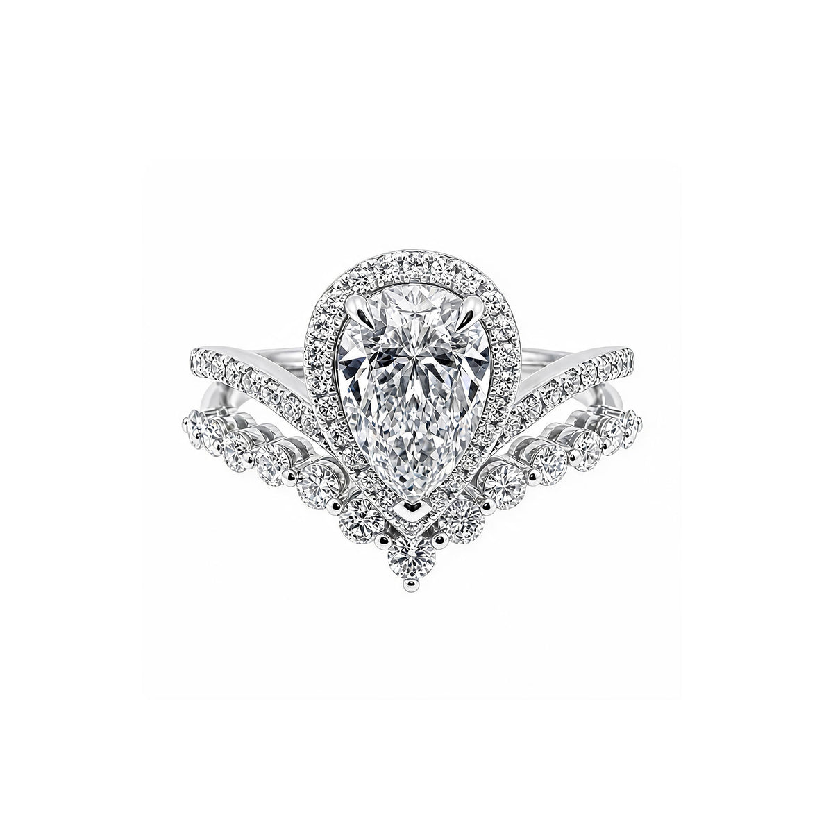 14K Gold Pear Shape Lab-Grown Diamond Ring with Curved Band