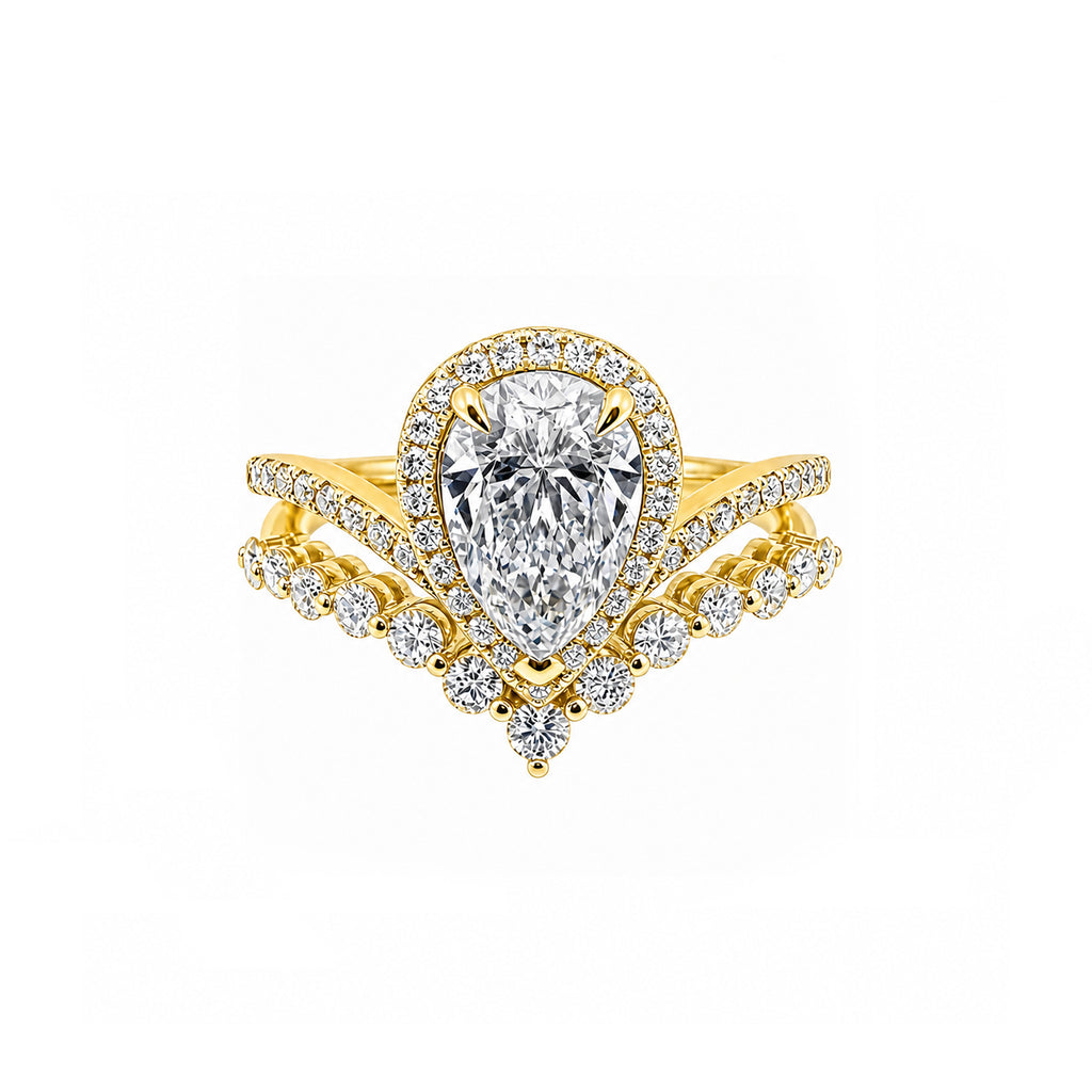 14K Gold Pear Shape Lab-Grown Diamond Ring with Curved Band