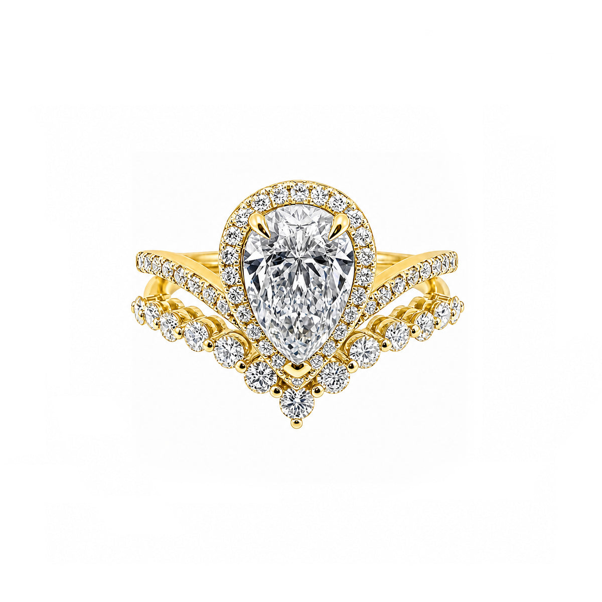 14K Gold Pear Shape Lab-Grown Diamond Ring with Curved Band