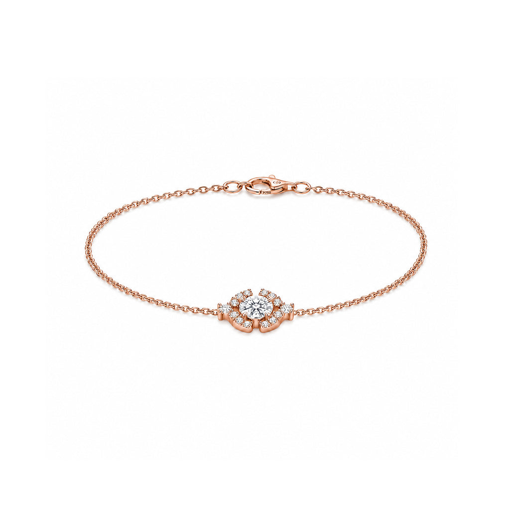 Round Solitaire Diamond Halo Diamond Gold Bracelet