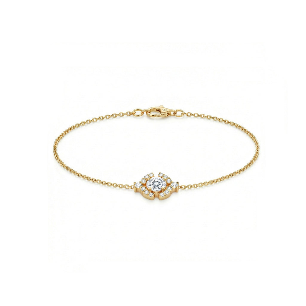 Round Solitaire Diamond Halo Diamond Gold Bracelet