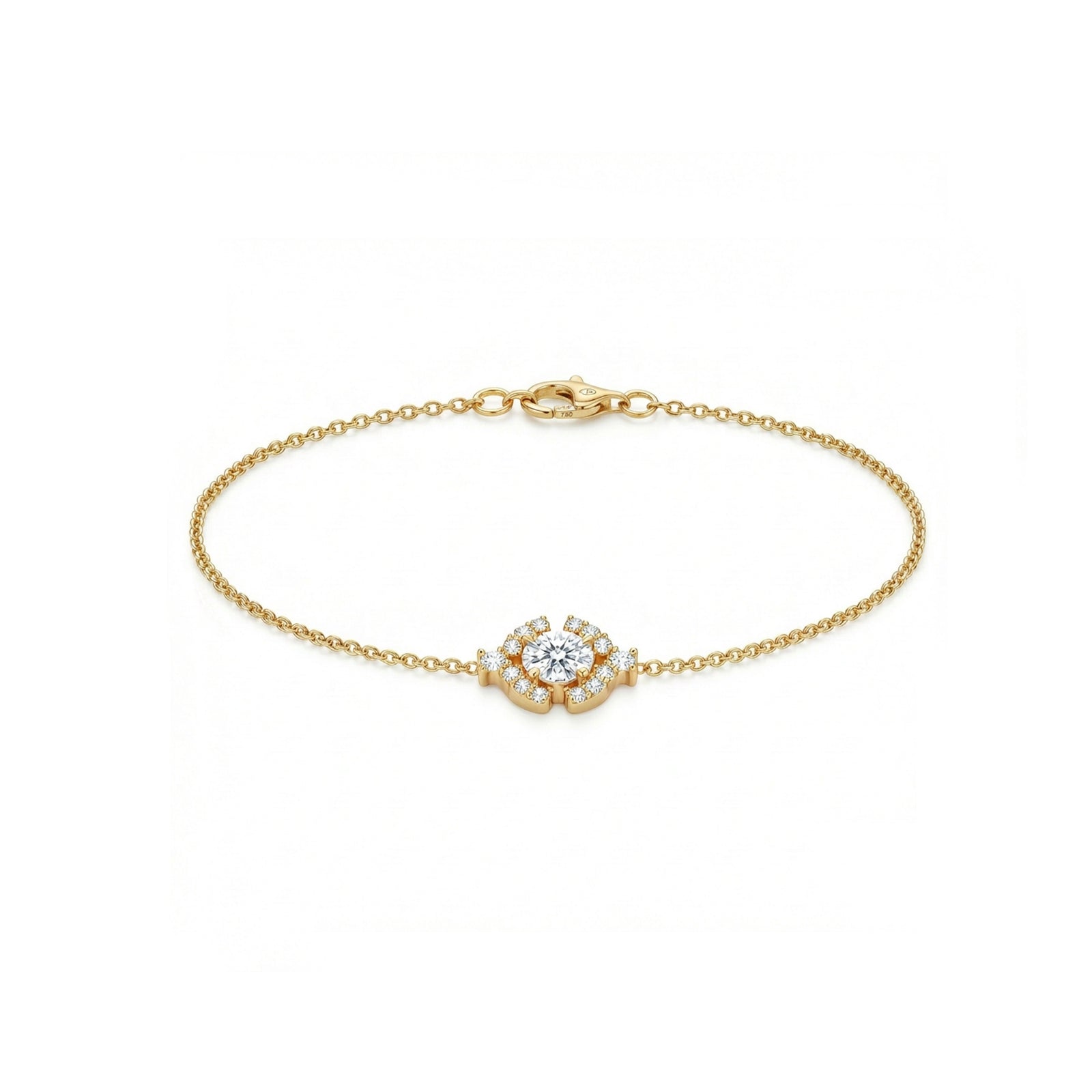Round Solitaire Diamond Halo Diamond Gold Bracelet