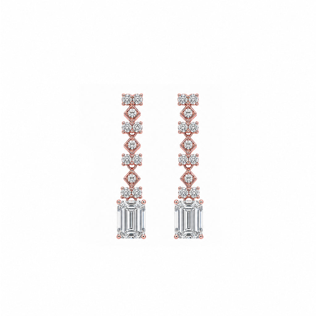 14K Gold Art Deco Emerald Cut Drop Earrings