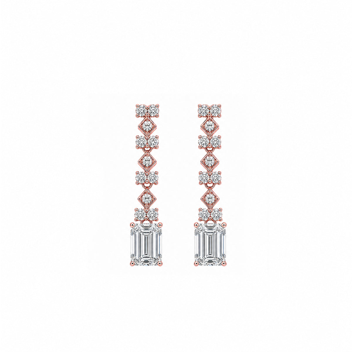 14K Gold Art Deco Emerald Cut Drop Earrings