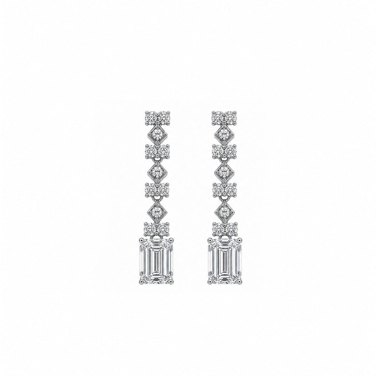 14K Gold Art Deco Emerald Cut Drop Earrings
