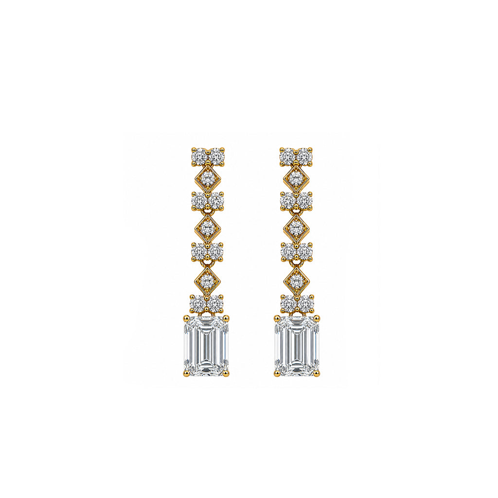 14K Gold Art Deco Emerald Cut Drop Earrings