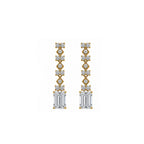 14K Gold Art Deco Emerald Cut Drop Earrings