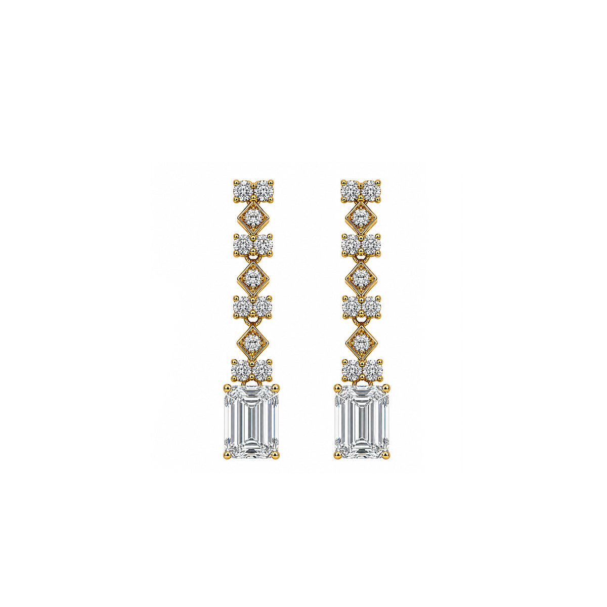 14K Gold Art Deco Emerald Cut Drop Earrings