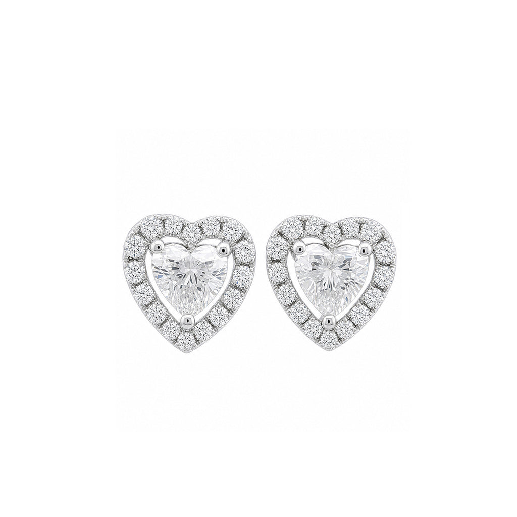 14K Gold Heart-Shaped Lab-Grown Diamond Halo Stud Earrings