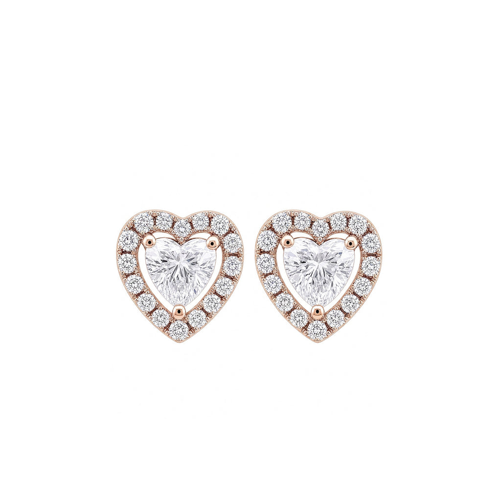 14K Gold Heart-Shaped Lab-Grown Diamond Halo Stud Earrings