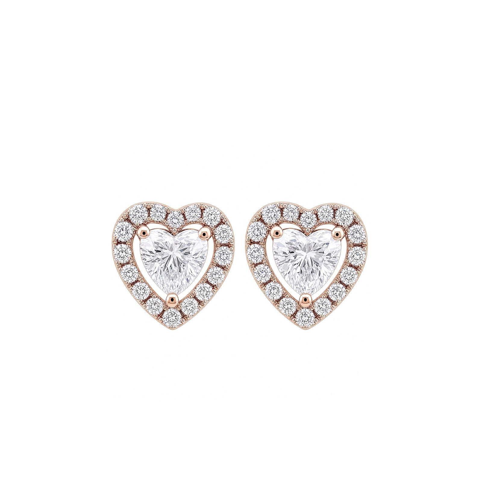 14K Gold Heart-Shaped Lab-Grown Diamond Halo Stud Earrings