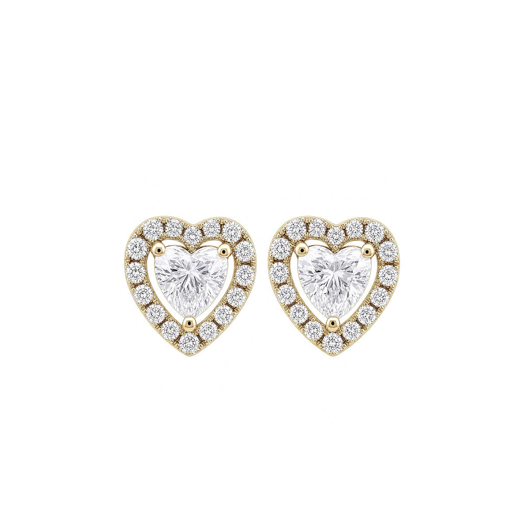 14K Gold Heart-Shaped Lab-Grown Diamond Halo Stud Earrings