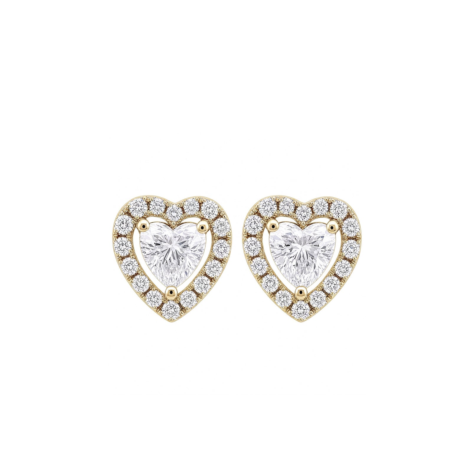 14K Gold Heart-Shaped Lab-Grown Diamond Halo Stud Earrings