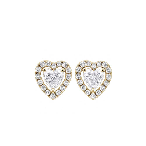 14K Gold Heart-Shaped Lab-Grown Diamond Halo Stud Earrings