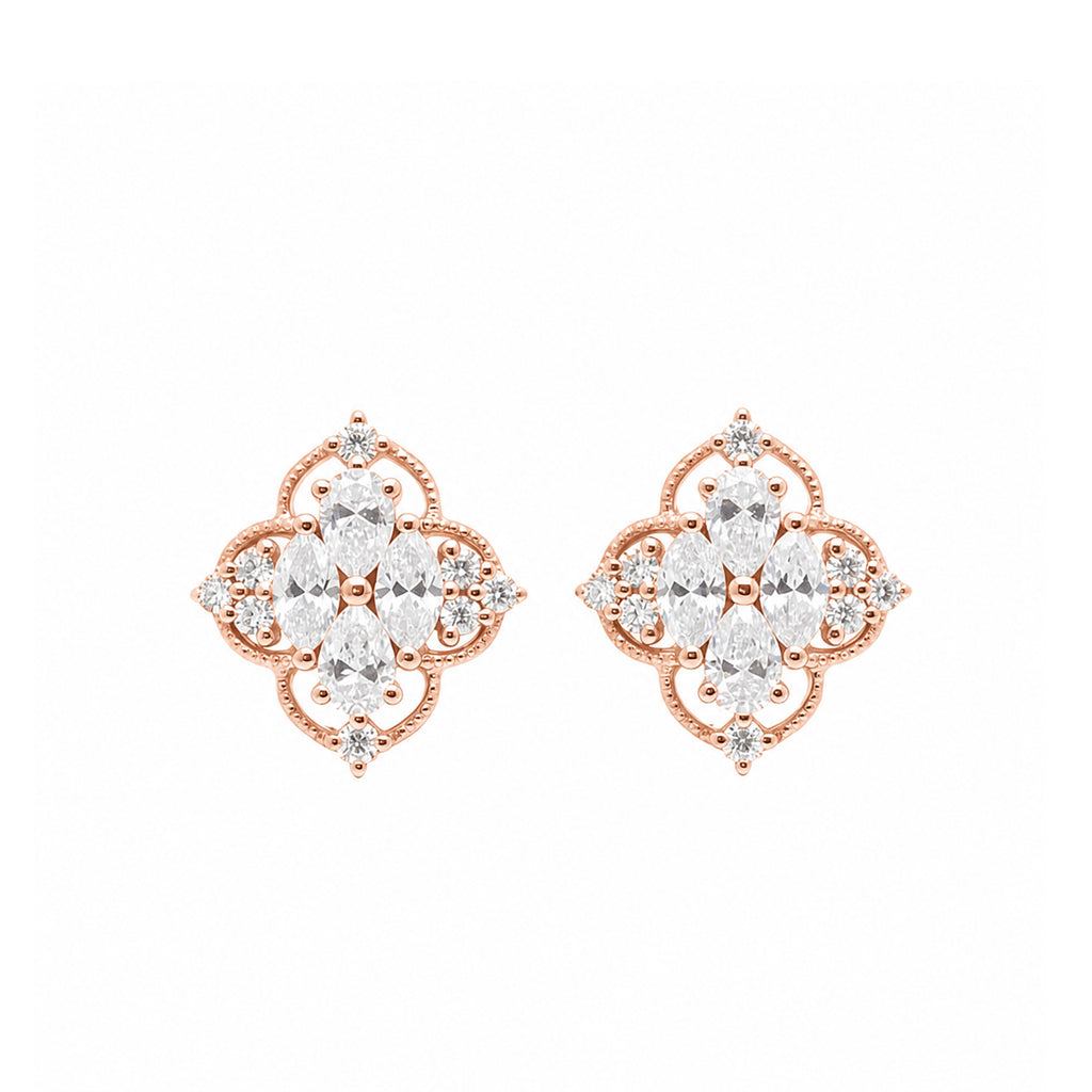 14K Gold Lab-Grown Diamond Vintage Quatrefoil Stud Earrings