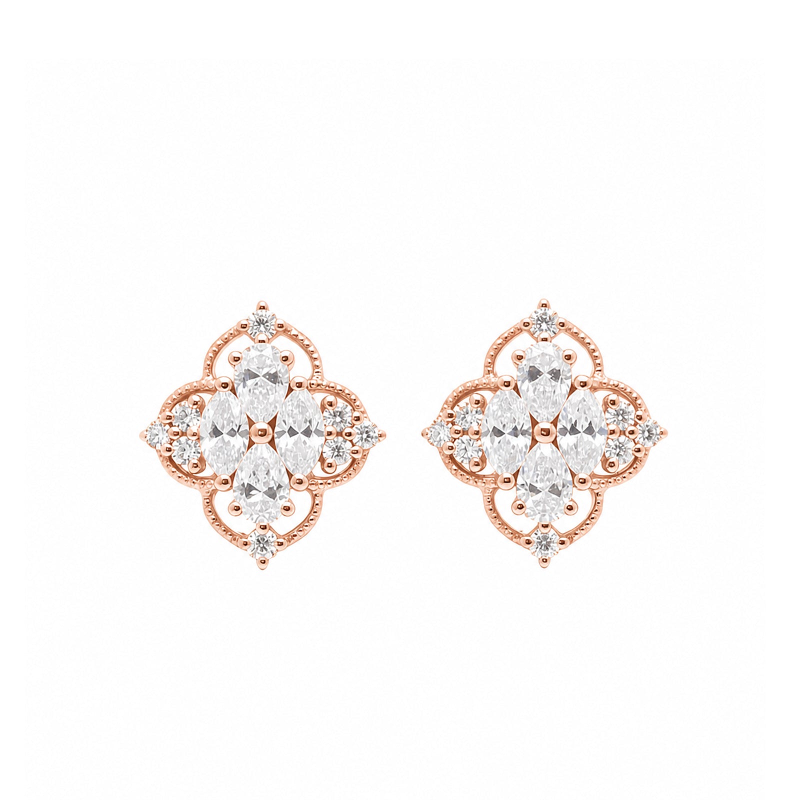 14K Gold Lab-Grown Diamond Vintage Quatrefoil Stud Earrings