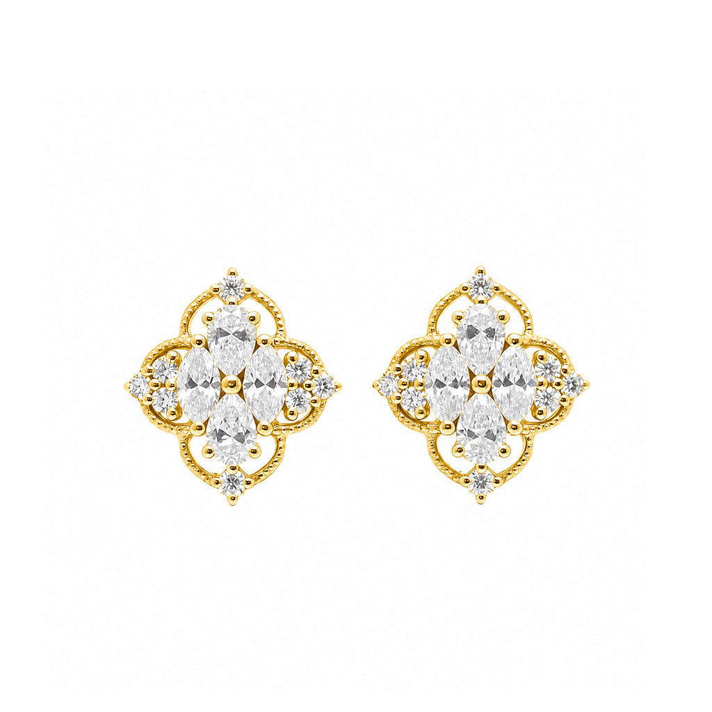 14K Gold Lab-Grown Diamond Vintage Quatrefoil Stud Earrings