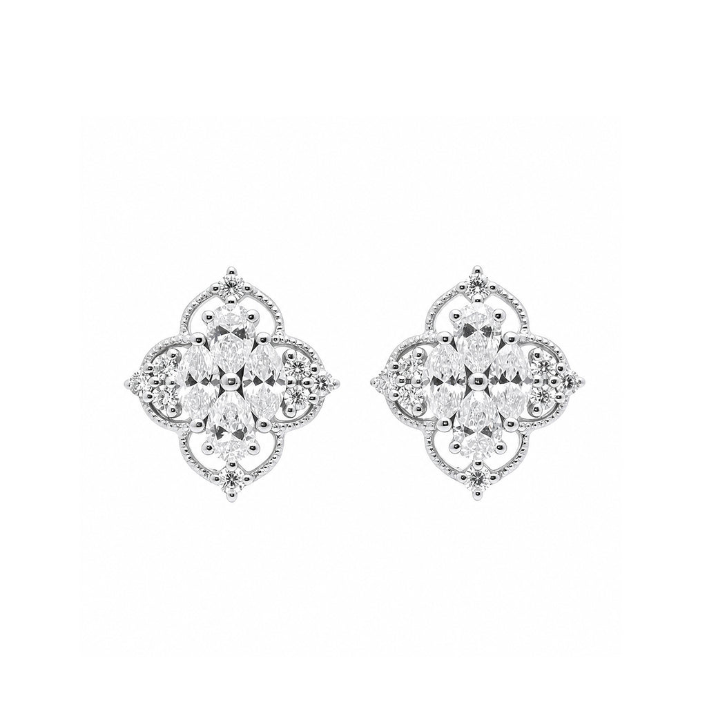 14K Gold Lab-Grown Diamond Vintage Quatrefoil Stud Earrings