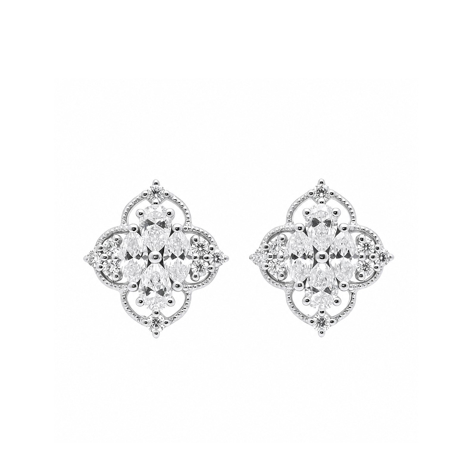 14K Gold Lab-Grown Diamond Vintage Quatrefoil Stud Earrings