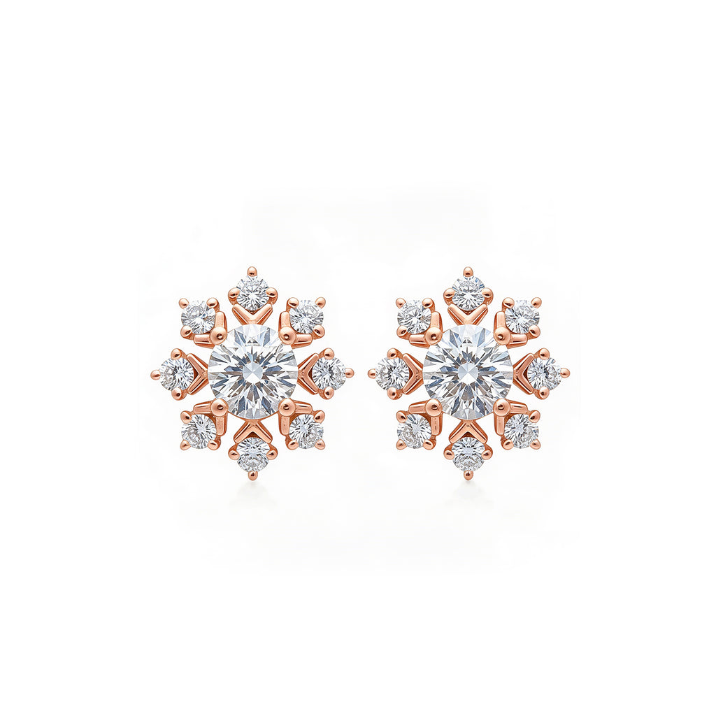 14K Gold Round-Cut Lab-Grown Diamond Snowflake Stud Earrings