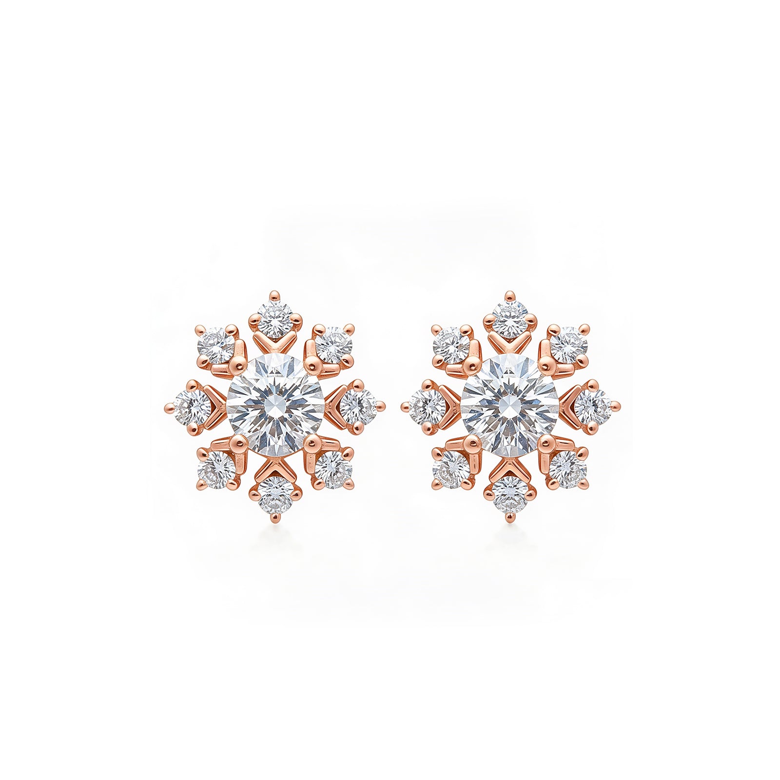 14K Gold Round-Cut Lab-Grown Diamond Snowflake Stud Earrings