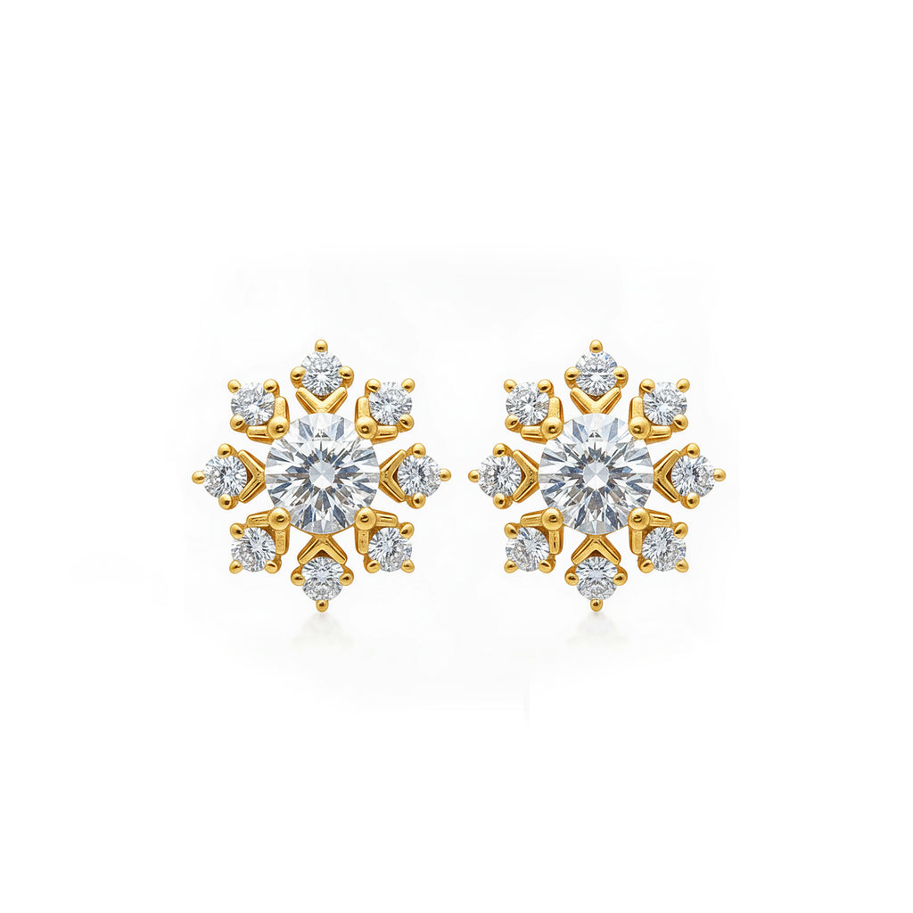 14K Gold Round-Cut Lab-Grown Diamond Snowflake Stud Earrings