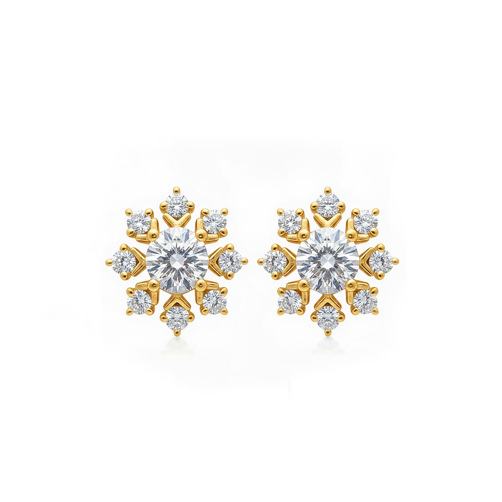 14K Gold Round-Cut Lab-Grown Diamond Snowflake Stud Earrings
