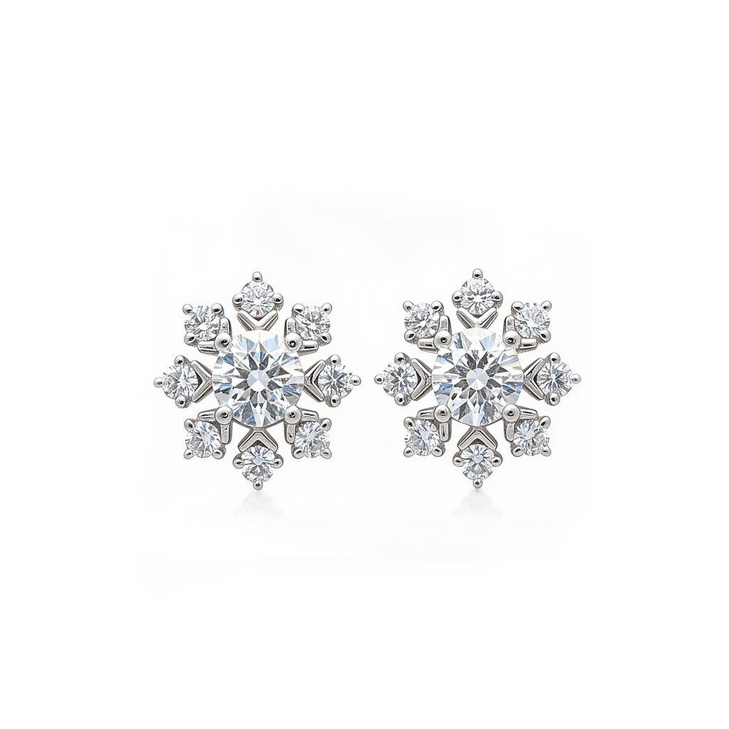 14K Gold Round-Cut Lab-Grown Diamond Snowflake Stud Earrings