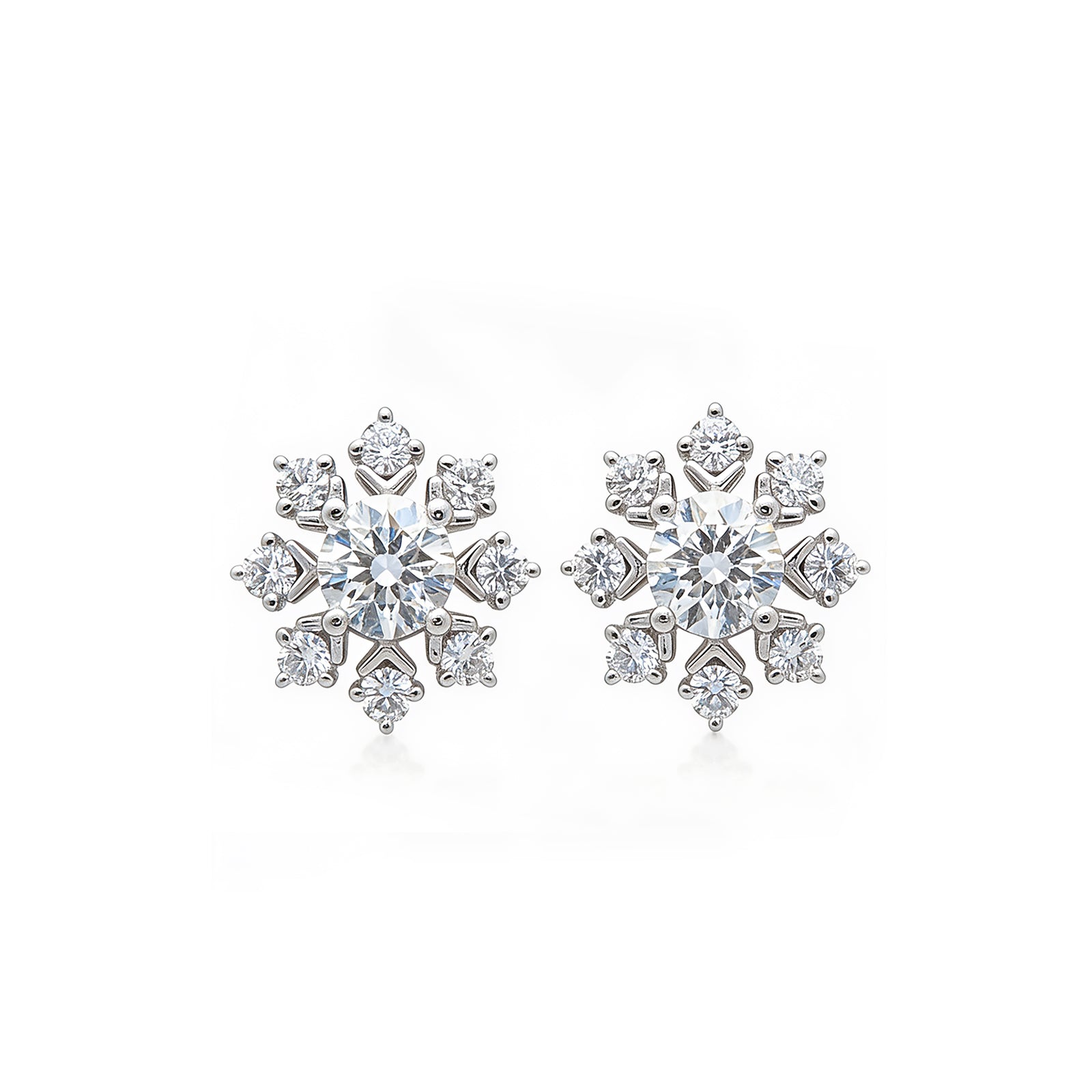 14K Gold Round-Cut Lab-Grown Diamond Snowflake Stud Earrings