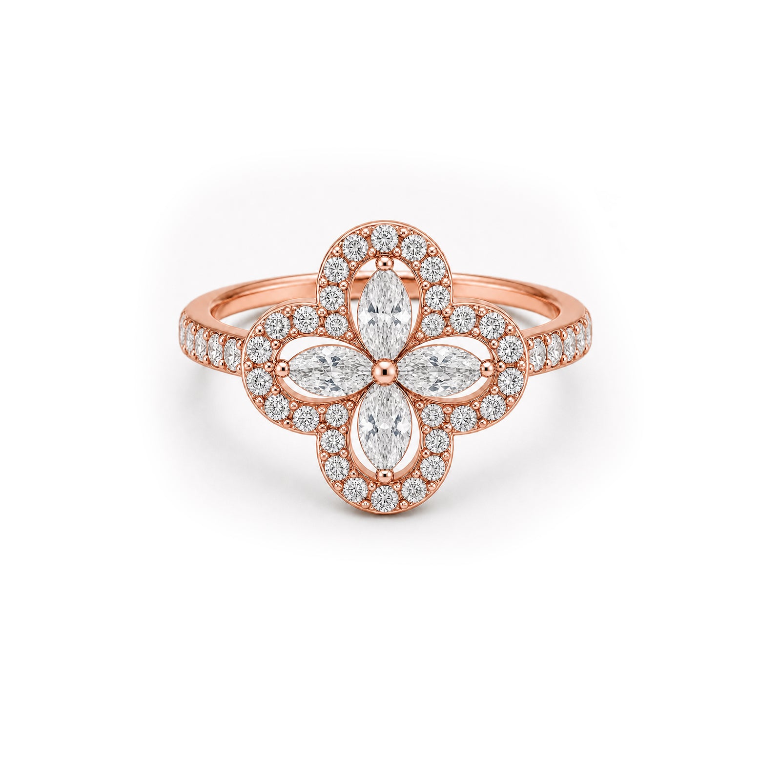 Lucky Clover Luxurious Pave Diamond Ring